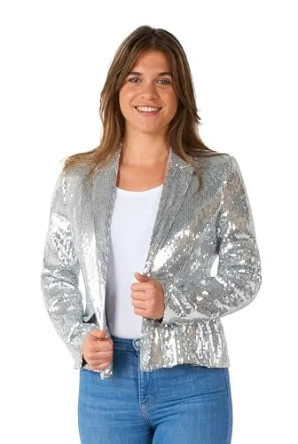 Suitmeister Damen-Blazer mit Pailletten in Silber - Party-Blazer - Weihnachtsfeiern - Stilvolle, Hochwertige Jacke - Silber