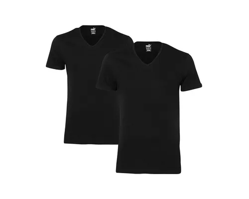 PUMA EVERYDAY V-NECK TEE - 2er Pack Schwarz (S) - Bequeme Kurzarmshirts aus 100% Baumwolle für den lässigen Look. Ideal für den Alltag, mit V-Ausschnitt und körpernaher Passform. Maschinenwaschbar und pflegeleicht.