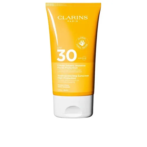 CLARINS Crème Solaire Jeunesse Haute Protection SPF 30 150 ml - Sonnenpflege mit SPF 30, schützt vor vorzeitiger Hautalterung und spendet Feuchtigkeit. Ideal für alle Hauttypen, wasserfest und perfekt für Outdoor-Aktivitäten.