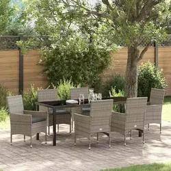 Maison Exclusive Garten Essgruppe mit Kissen 7 pcs Grau Poly-Rattan