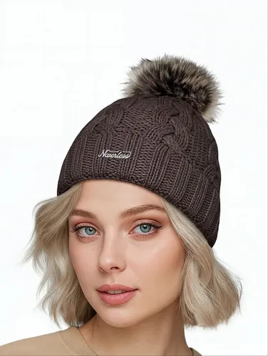 Neverless Strickmütze Damen Strickmütze Zopfmuster Fleccefutter Bommelmütze Pudelmütze