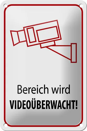 Blechschild Hinweis 12x18 cm Bereich wird videoüberwacht Deko Schild tin sign