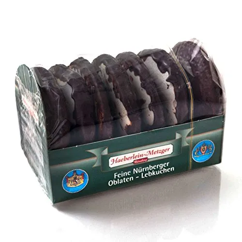 Haeberlein Metzger Feine Nürnberger Oblaten Lebkuchen 200g - Traditioneller Lebkuchen aus Nürnberg, verfeinert mit edlen Nüssen und Schokolade, ideal für die festliche Jahreszeit oder als süßes Geschenk.