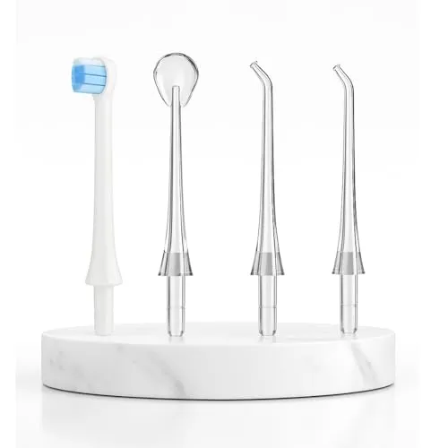 Denta-M Munddusche DM14 Ersatzmundstücke – 4 Ersatzdüsen für Water Flosser & Zahndusche –Standardaufsatz, Zahnbürstenaufsatz, Zungenreinigungsaufsatz