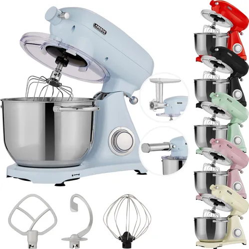 Arebos Retro Küchenmaschine 1800W Blau - Geräuscharm mit 6L Edelstahl-Rührschüssel, ideal für sicheres und schnelles Kneten und Rühren