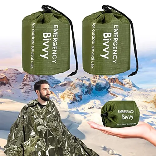 Mitening Notfalldecke Schlafsack Tragbar Notfallzelt Wasserdicht Survival Schlafsack Hitzeabweisend Erste Hilfe Rettungsdecken Ultraleicht Biwak Sack für Camping im Freien und Wandern Grün