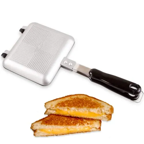 ICO Sandwichmaker Camping - Perfekter Toaster für Gasherd - Camping-Kochen leicht gemacht! Dieser robuste Sandwichmaker aus Aluminiumdruckguss toastet und grillt Sandwiches ohne Strom. Ideal für unterwegs mit sicherer Antihaftbeschichtung für gesunde Mahlzeiten.