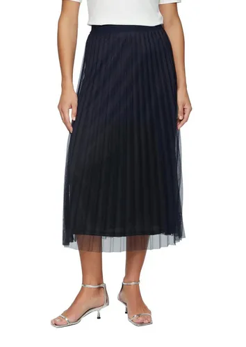 s.Oliver BLACK LABEL Eleganter Midirock aus plissiertem Mesh Navy 48 - Röcke für Damen, eleganter Midirock mit plissiertem Mesh und Jersey-Futter, perfekt für elegante Anlässe und Business-Outfits.