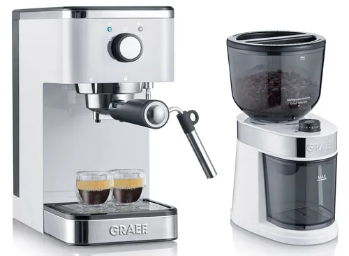 GRAEF Siebträger-Espressomaschine ES 401 salita mit Kaffeemühle CM 201 - Siebträgermaschine mit schmaler Bauweise für jede Küche, inklusive leistungsstarker Kaffeemühle für aromaschonendes Mahlen und individuelle Einstellungen.