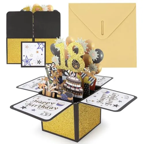 Geburtstagskarte 18, Pop Up Karte Geburtstag mit Umschlägen und Karten, 18 Geburtstag 3D Pop Up Geburtstagskarte, Happy Birthday Geburtstagskarte 18. Geburtstag für Junge Mädchen