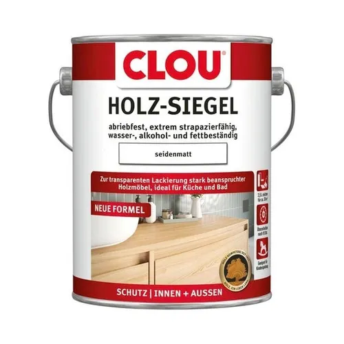 Clou Holz-Siegel EL Klarlack 2,5 l - Seidenmatt für Innen und Außen - Hochwertiger, farbloser Klarlack für Holzoberflächen, ideal für langlebigen Schutz und ansprechenden Glanz in Innen- und Außenbereichen.