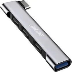 InLine Slim USB-C Hub, 4-Port, USB 3.0 + 3x USB 2.0, schmale Bauform, USB 3.2 Gen 1 (3.1 Gen 1) Type-A, USB 2.0 Type-A, 480 Mbit/s, Silber, China, ... - Silber