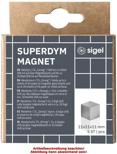 SIGEL BA728 Neodym-Magnete stark, Cube-Design - 5 starke Neodym-Magnete im modernen Cube-Design, ideal für Glas-Magnettafeln und Whiteboards, halten bis zu 18 Blatt Papier.