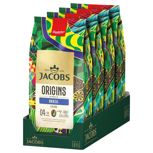 JACOBS Kaffeebohnen Origins Brazil geröstete ganze Bohne 4x 1 kg Bohnenkaffee