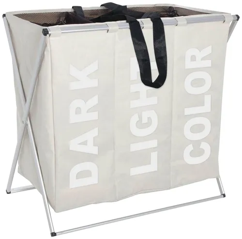 Wenko Wäschekorb Trio Beige – Faltbar mit 3 Fächern - Wäscheboxen mit 3 Fächern zur einfachen Wäschesortierung, aus strapazierfähigem Polyester, faltbar und ideal für platzsparende Aufbewahrung.