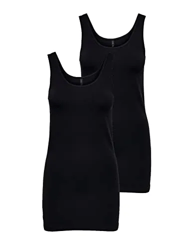 ONLY Damen 2er-Pack Tank-Top Oberteil Verschiedene Träger Shirt Unterhemd, Farbe:Black1, Größe:XL