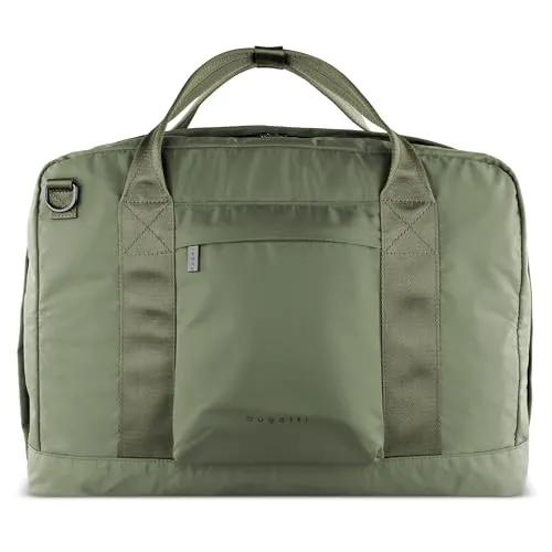 bugatti Businesstasche Elia für Herren und Damen - grün - Elegante Reisetasche aus wasserabweisendem Nylon, vollständig aufklappbar mit gepolstertem Notebookfach und praktischen Fächern für optimale Organisation auf Kurztrips.