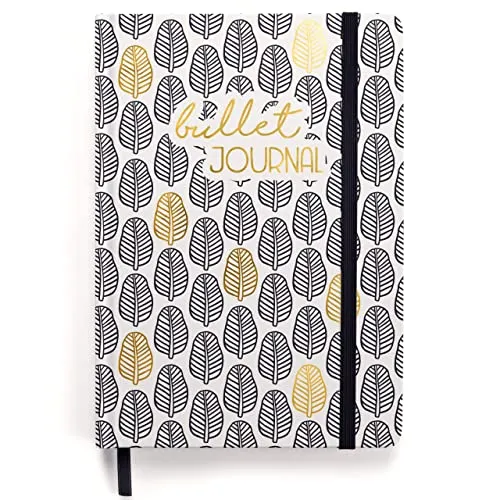 Papierdrachen Premium Bullet Journal - (Schwarz Weiß) - Notizbuch A5 gepunktet | 192 Seiten dickes 120g/m² dotted Papier | mit Punkteraster, Gummiband, Stifthalter, Dreieckstasche, Anleitung