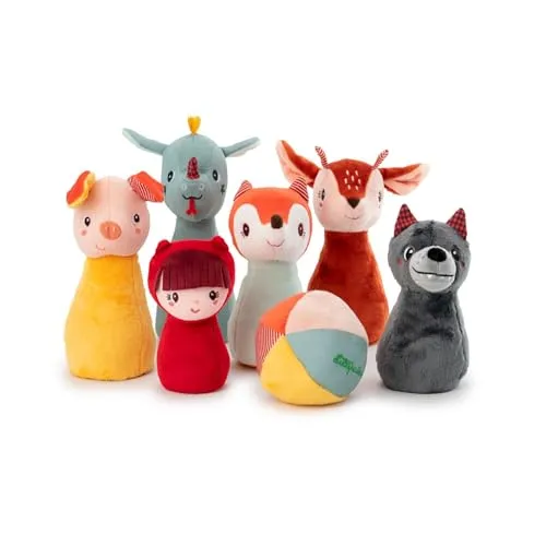 Lilliputiens - Kegelspiel für Babys aus Stoff - 6 lustige Kegel und Klangball - Bowling-Set für Kinder - Ideal zur Förderung der Motorik von Kleinkindern - Ab 18 Monaten - 83465