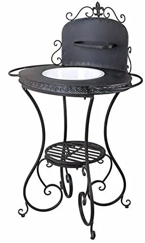 Produktbild NOSTALGIE WASCHTISCH „MAISON BROCANTE“ – Antik Waschtisch mit schwarzem Eisengestell & Emaille Schüssel Shabby Chic Landhausstil Blumentisch Badmöbel Vintage Höhe 115 cm Breite 71 cm Tiefe 49 cm