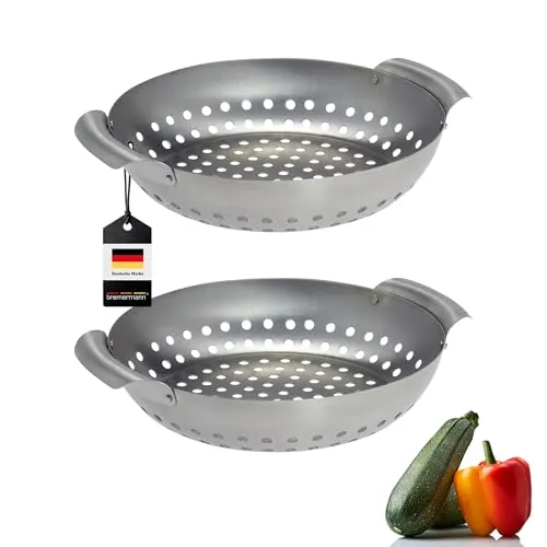 bremermann Grillplatte Edelstahl Grillkorb 2er Set – Rund & Praktisch