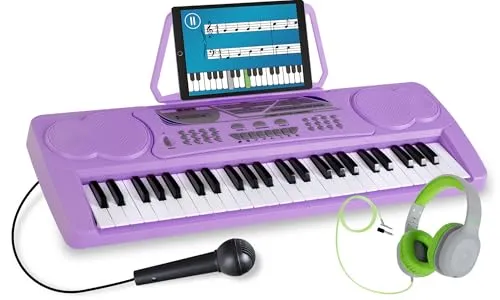 McGrey BK-4910VT Keyboard mit Mikrofon & Kinderkopfhörer Set - Einsteiger-Keyboard mit 49 Tasten - 16 Sounds und 10 Rhythmen - 6 Demo Songs - Inklusive Mikrofon und over ear Kopfhörer - Lila