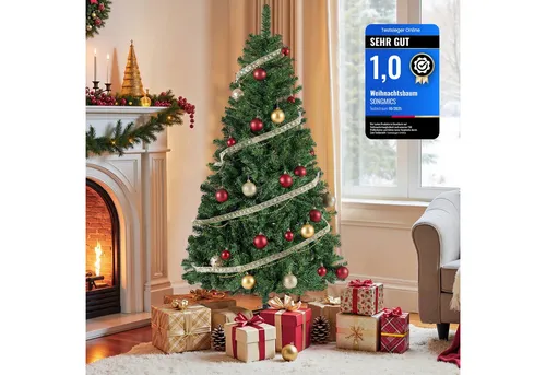 SONGMICS Künstlicher Weihnachtsbaum 150cm 180cm hoher Tannenbaum, Künstlicher Weihnachtsbaum, Spitzen aus PVC, mit Metallständer, schneller Aufbau, grün