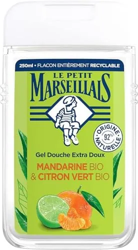 Le Petit Marseillais Duschgel mit Bio-Mandarine & Bio-Zitrone, 250 ml - Duschgel mit 99 % natürlichen Inhaltsstoffen, sanft zur Haut und umweltfreundlich. Dermatologisch getestet und in 100 % recycelbarer Flasche.