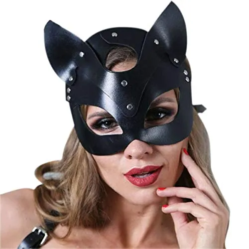 Cosplay Maske für Halloween Party Ball Tanz Frauen Mädchen Dame Sexy Halbgesicht Katze Kätzchen Ledermaske Halloween Karneval Maskerade Make-Up Party Gefälligkeiten