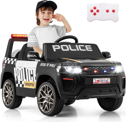 GOPLUS Kinder Polizei Auto 12V mit Fernbedienung und LED-Lichtern