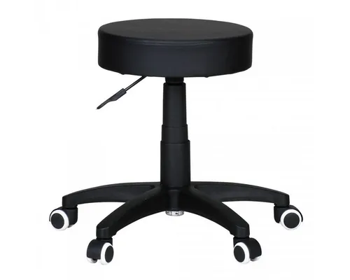 FINEBUY Arbeitshocker Rollhocker Arbeitshocker Drehstuhl Praxishocker Kosmetikhocker (Sitzhocker mit Rollen, Kunstleder Schwarz 100 kg), Höhenverstellbar, Praxishocker Rund Gepolstert