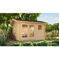 Weka Holz-Gartenhaus Satteldach Unbehandelt 410 cm x 300 cm - Holz-Gartenhaus mit 8,5 m² Grundfläche, ideal als Geräteschuppen oder Freizeithaus. Robuste Blockbohlenbauweise und klassisches Design bieten eine natürliche Optik. Inklusive Boden, Dacheindeckung separat erhältlich.