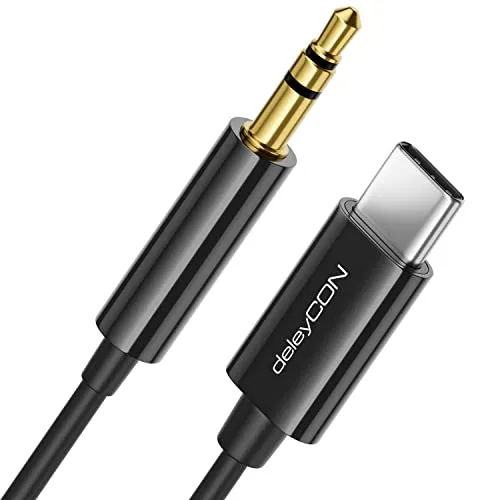 deleyCON 2m USB-C zu 3,5 mm Klinke Kabel AUX Klinkenkabel Audio Kabel Kompatibel mit Apple Samsung Google Huawei Xiaomi Smartphone Handy Tablet Auto KFZ Kopfhörer Klinkenbuchse - Schwarz