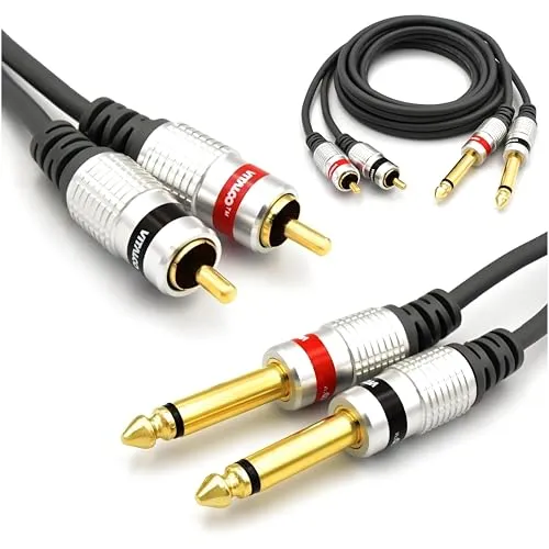 VITALCO Cinch auf 6.3mm Klinke Kabel 1,5m 2X Male Chinch Stecker zu 2X Grosse Klinke Mono Audio Adapter