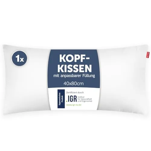 Blumtal Kopfkissen 40x80 cm - Nackenkissen mit anpassbarer Füllung - 100% Mikrofaser & waschbar bis 95 Grad - höhenverstellbares Kissen