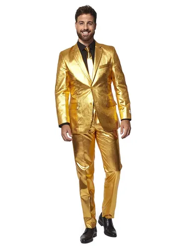 OppoSuits Groovy Gold Christmas Suit for Men - Full Suit Set - Anzüge für Herren: Auffälliger goldener Anzug für Partys und festliche Anlässe, mit Slim Fit Schnitt und verstellbarem Bund für perfekten Sitz.