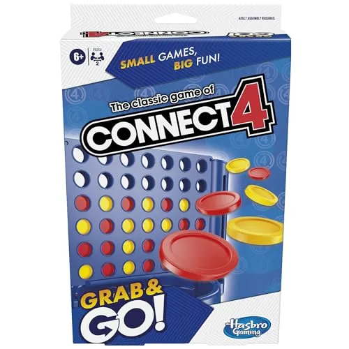 Hasbro Gaming Connect 4 Reise-Brettspiel, Reisespiele für Kinder, Sommerspielzeug für Kinder, 2 Spieler, tragbarer Strategie-Spaß, Greifen und Go, ab 6 Jahren
