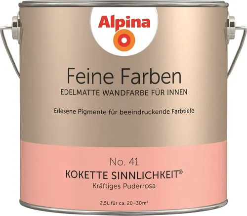 Alpina Feine Farben No. 41 Kokette Sinnlichkeit® edelmatt 2,5 Liter - Kräftiges Puderrosa - Edelmatte Wandfarbe in kräftigem Puderrosa, ideal für Innenräume. Erlesene Pigmente sorgen für beeindruckende Farbtiefe und eine strapazierfähige Oberfläche. Frei von Löse- und Konservierungsmitteln.