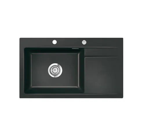 KeraDomo STEMA 86 SL Spüle in NIGRA mit Excenterbedienung - Küchenspüle mit praktischem Excenterbedienungssystem, ideal für moderne Küchen und einfache Handhabung.