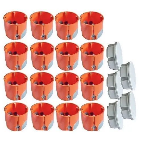 WINDDICHT Hohlwanddose Ø68x61mm mit 5 DICHTEL Steckdosen-Abdichtungen - Oberputz-Abzweigdosen: 16 Stück WINDDICHT Hohlwanddosen mit 5 DICHTEL Steckdosen-Abdichtungen für luftdichte und schimmelsichere Steckdosen. Einfach einstecken und Energie sparen!