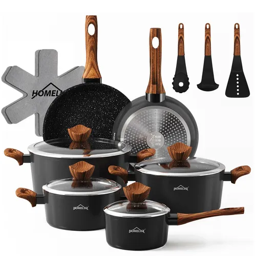 15-teiliges Induktions-Kochgeschirrset mit Deckel - Umfangreiches Topfset mit Antihaftbeschichtung und isolierten Griffen. Ideal für alle Herdarten. Perfekt zum Kochen und Braten mit Leichtigkeit. Set enthält Pfannen, Töpfe und Deckel.