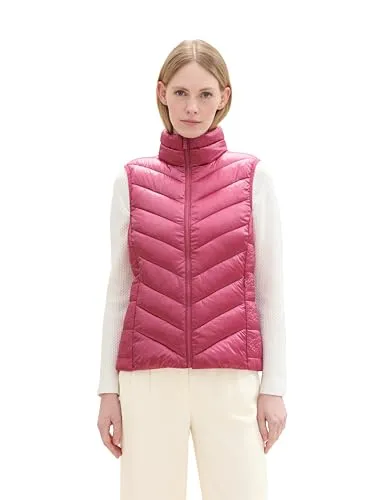 TOM TAILOR Damen 1041486 Weste mit Stehkragen, Pink Velvet - Funktionsjacke mit Bionic Finish für wasser- und schmutzabweisenden Schutz. Ideal für Frühling und Herbst, aus recyceltem Polyester für nachhaltigen Tragekomfort.