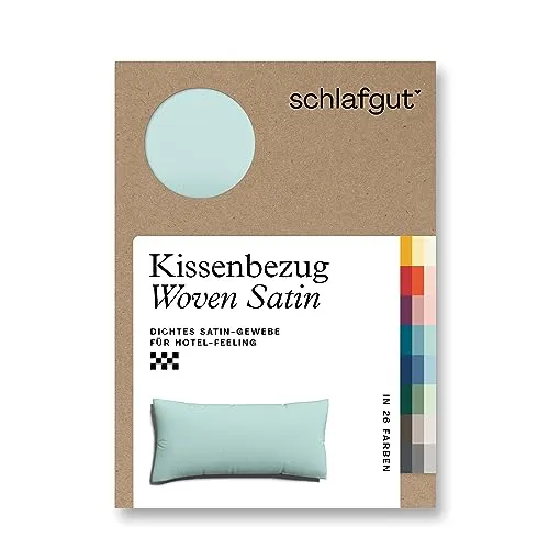 schlafgut Woven Satin Kissenbezug 40 x 80 cm Petrol Light Uni - Premium Kissenbezug aus 100% Baumwolle in 5 Sterne Hotelqualität, hautfreundlich und pflegeleicht – für einen luxuriösen Schlafkomfort.