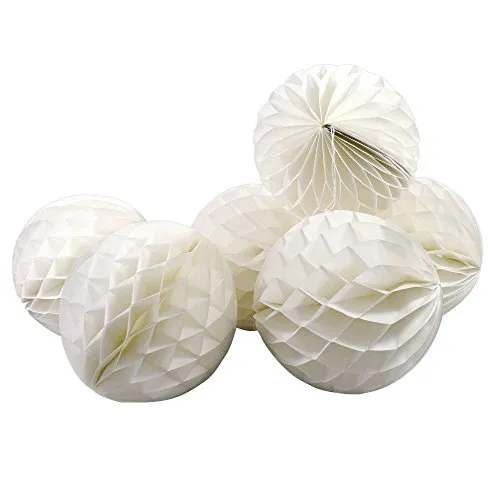 Frau WunderVoll® 6 WABENBÄLLE, Weiss, Leichter CREMESTICH, Ø20, / Deko Hochzeit, Seidenpapier, Seiden Blumen, Papierblumen, Geburtstagsdeko, Tischdeko, Hochzeitsdeko, Gartenfest, Garten Party