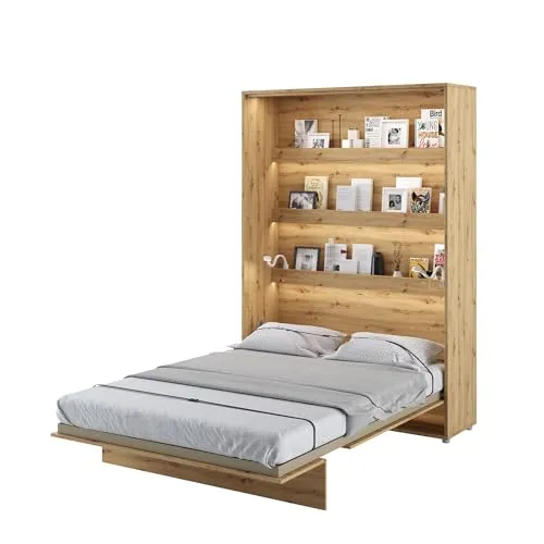 MEBLINI Schrankbett Bed Concept - Vertikales Wandbett mit Lattenrost und Schrank - Platzsparendes Klappbett mit stabilem Metallrahmen und praktischem Stauraum. Ideal für kleine Räume, mit halautomatischem Mechanismus für müheloses Bedienen.