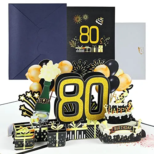 Joyoldelf Geburtstagskarte zum 80. Pop Up Grußkarten, 3D Pop Up Karte Geburtstag Grußkarte, Geburtstagskarten mit Umschlag für Frauen Mütter Mädchen Männer Freunde Romantik Geschenk-Karte