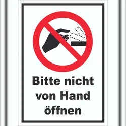 Produktbild Bitte nicht von Hand öffnen Schild A2 Rückseite selbstklebend