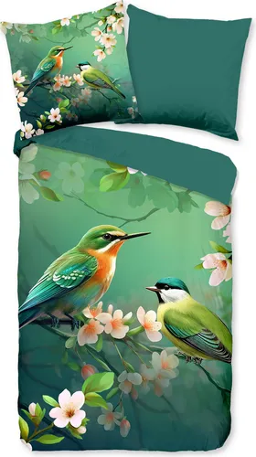 PURE luxury collection Wendebettwäsche Signi - Bettwäsche-Set in Wendeoptik, 2-teilig, aus pflegeleichter Microfaser mit Blumen- und Vogel-Motiv, ideal für ein stilvolles Schlafzimmer.