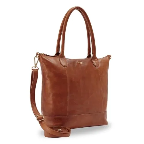 Gusti Leder Shopper Damen Mia – Ledertasche mit Reißverschlussfach, abnehmbarem Trageriemen & 15 Zoll Laptopfach - Ideal für Alltag & Büro