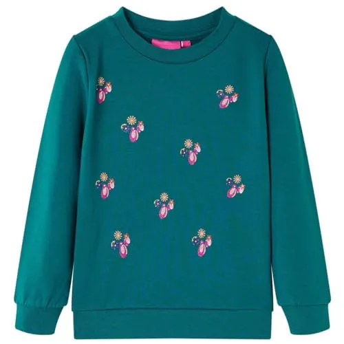 vidaXL Kinder Sweatshirt mit Glitzer-Muster Langarmshirt Pullover Pulli Dunkelgrün 116